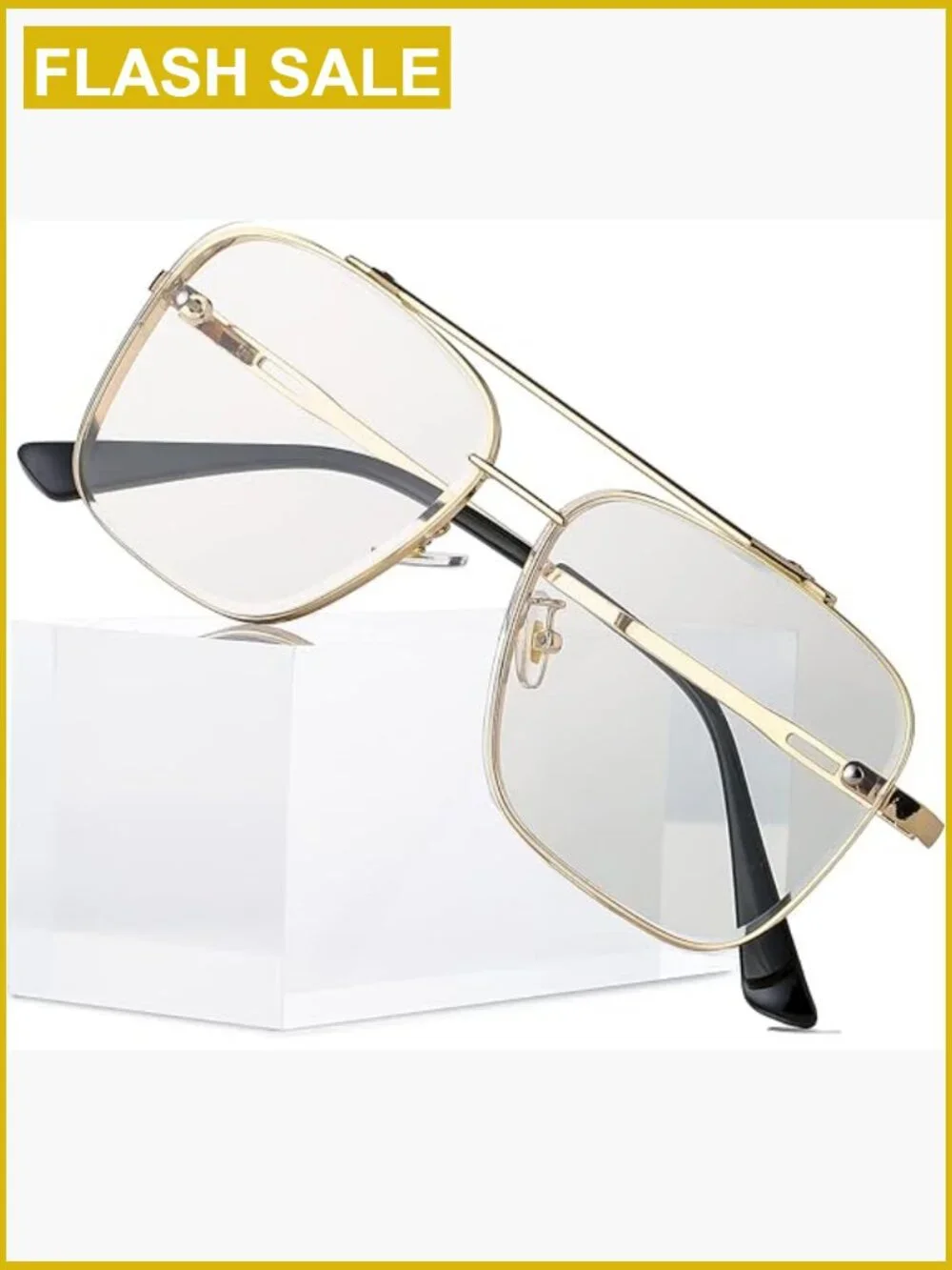 Oversized Square Aviator Sunglasses Metal Frame Tinted Lens Unisex